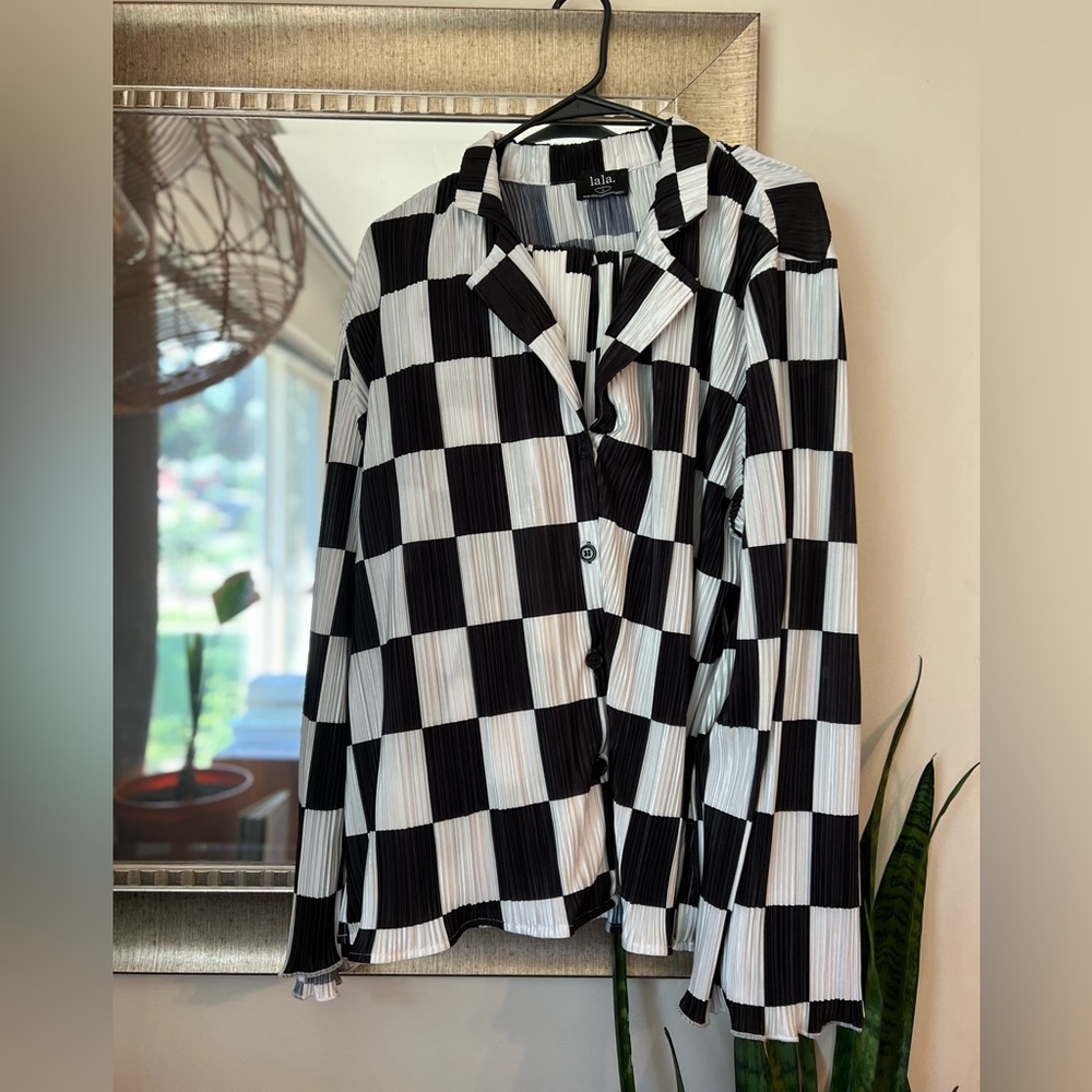 Dressed In Lala checked plisse set, top and bottom, fully lined, size large